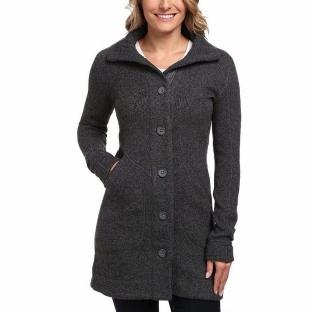 Marmot Maddie Long Wool Blend & Fleece Cardigan Sweater Jacket Size Medium Grey